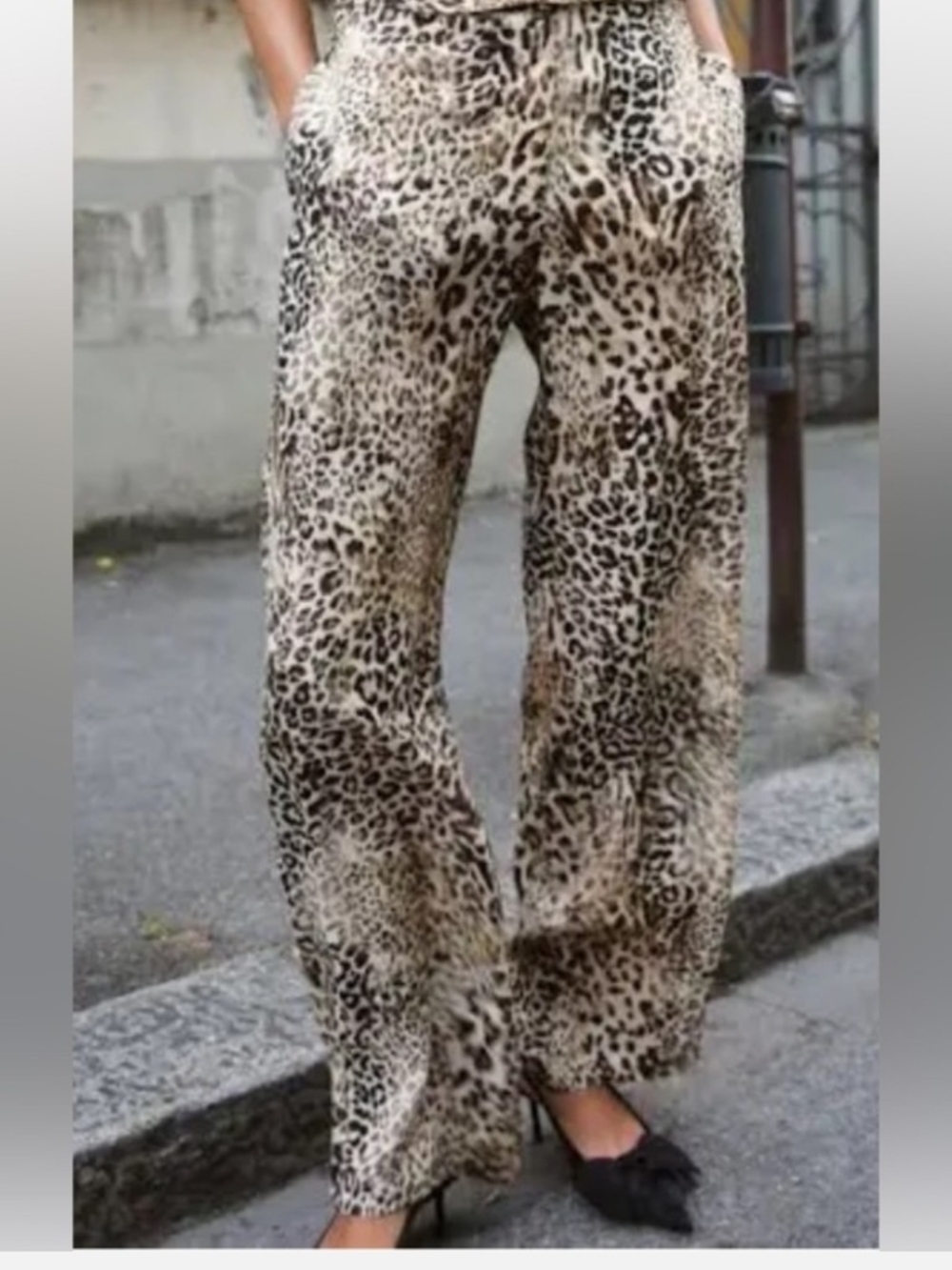 NWOT Zara Leopard-Print Wide-Leg Pants in Beige, Brown Size L
